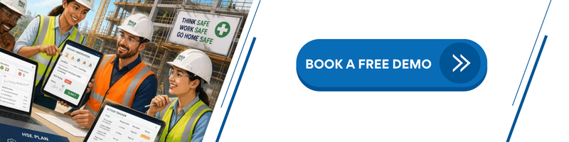 HSE management software dashboard connecting hazards, inspections, incidents and corrective actions